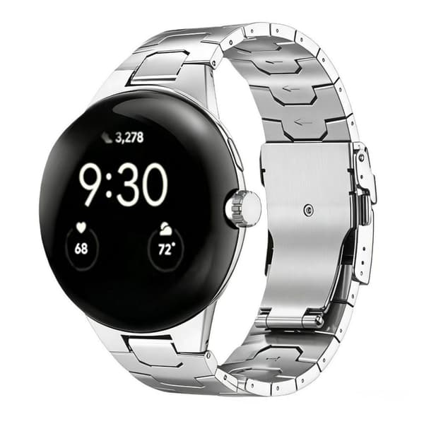 Urearmbånd kompatibel med Google Pixel Watch 4/3 45mm - rustfrit stål med foldespænde til daglig brug, polerede led og flere farver Silver Silver