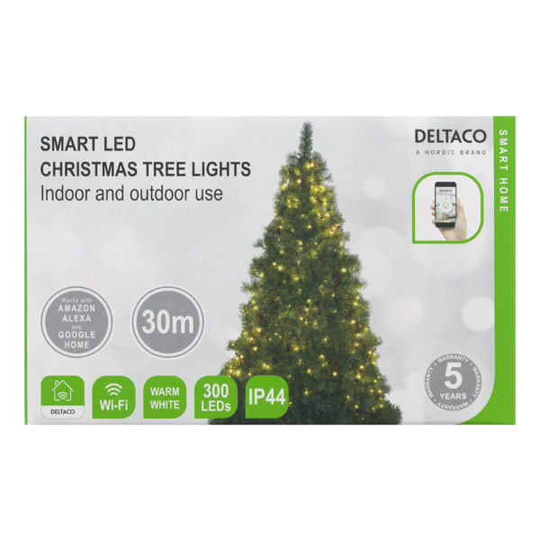 WiFi Tree light, 2m, 10 strings, 30 led, adapter, IP44, WW