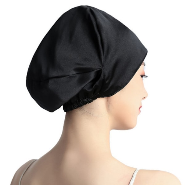 Ylellinen silkkiunihattu hiuksille, 100% Mulberry-silkkihuppu pörröisyyden hallintaan Musta