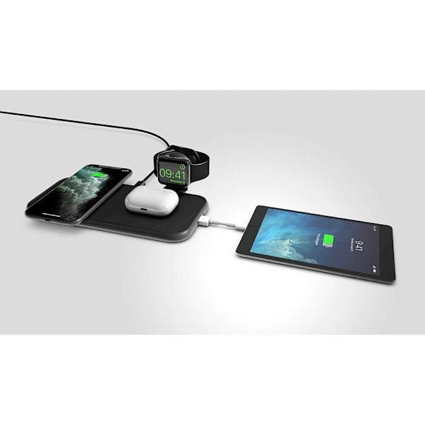 ZENS 4in1 Dual Alu. Laddare QI 220V-Sladd 2x10W + 45W PD + Apple