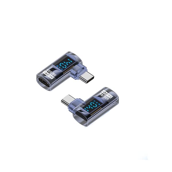 140W USB-C Hun til USB-C Han Adapter med Digital Display - Transparent Blå (2 stk)