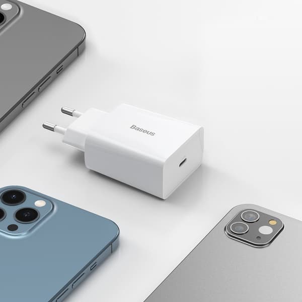 Baseus Speed Mini snabbladdare, USB-C, PD, 3A, 20W (vit)