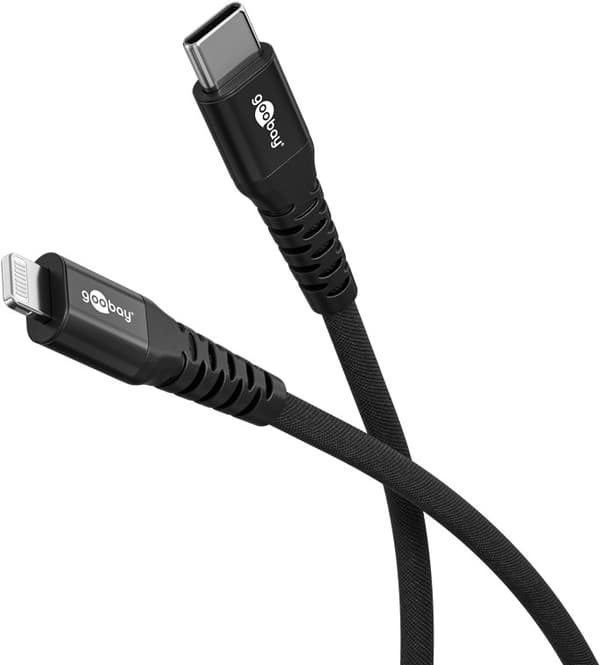 Lightning-USB-C™ supersoft textilkabel med metallkontakter, 1 m, svart