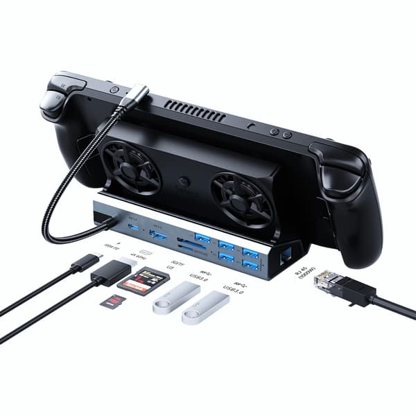 10-i-1 USB-C Dockingstation med Dobbelt Ventilator Køling, kompatibel med Steam Deck