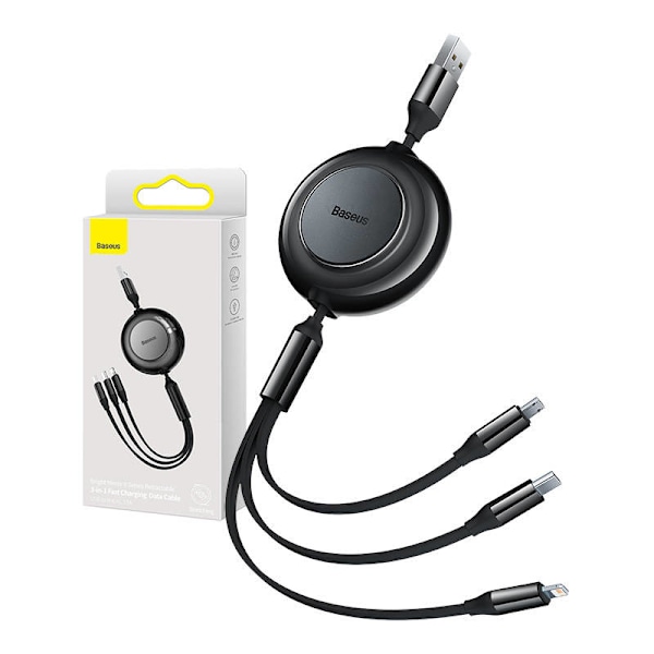 Baseus Bright Mirror 2, USB 3-i-1-kabel för micro USB / USB-C / Lightning 3.5A 1.1m (svart)