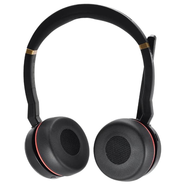 Udskiftningsørepuder proteinlæder memory foam til Jabra Evolve 75, 2-pak til kontorbrug og headsetudskiftning, ikke-perforerede, præcis 8.5cm x 8.5cm