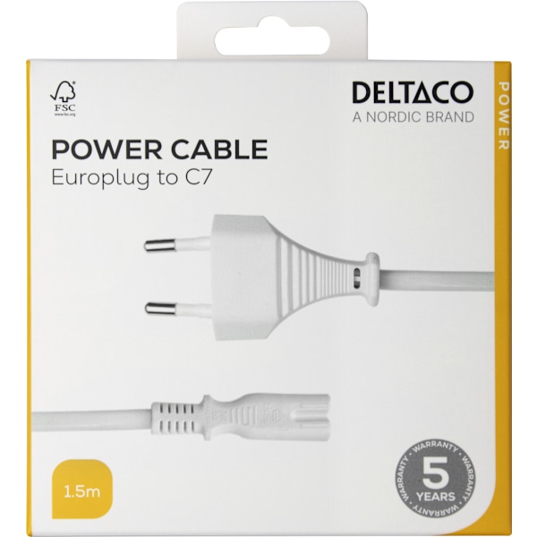 Power cord CEE 7/16 - C7, 1,5m, white