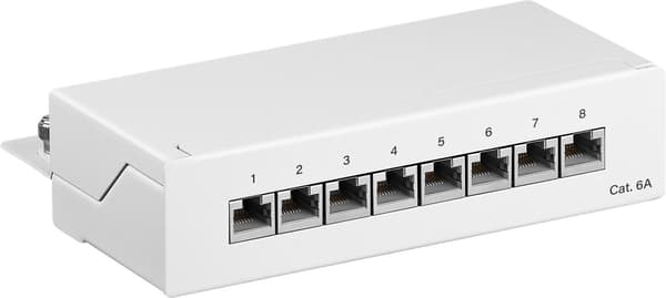 CAT 6a mini-/skrivbordskopplingspanel, 8 portar (1 HE)