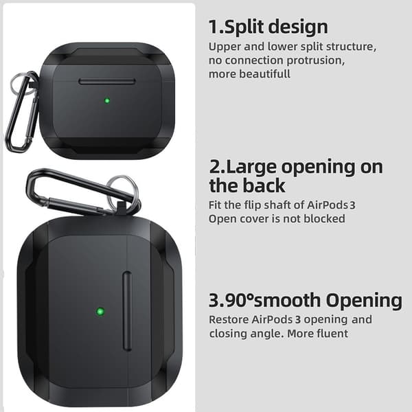Stötsäkert PC-skyddsfodral kompatibelt med Apple AirPods Pro 3 med krok