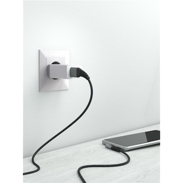 USB-C™ til USB-A tekstilkabel med metalstik (space grå/sølv), 90°, m