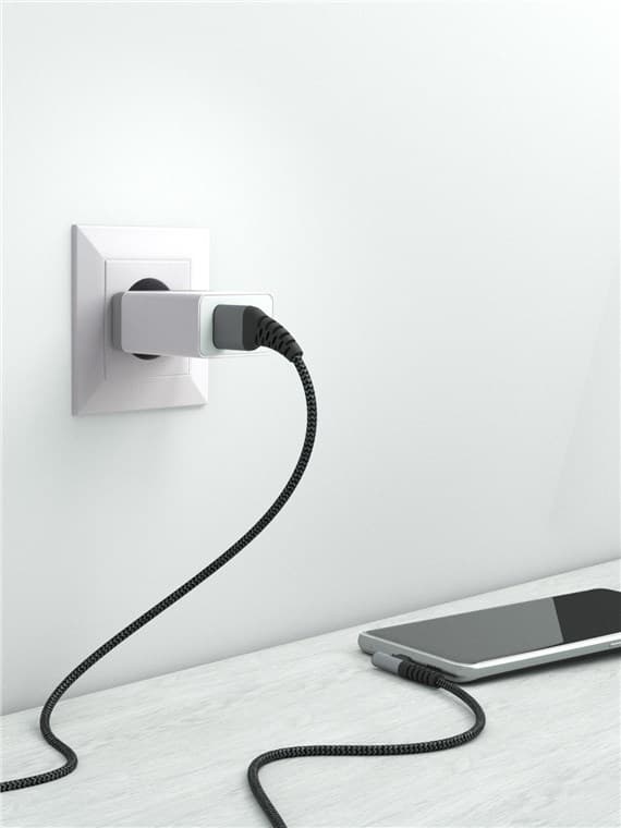 USB-C™ till USB-A textilkabel med metallkontakter (rymdgrå/silver), 90°, m