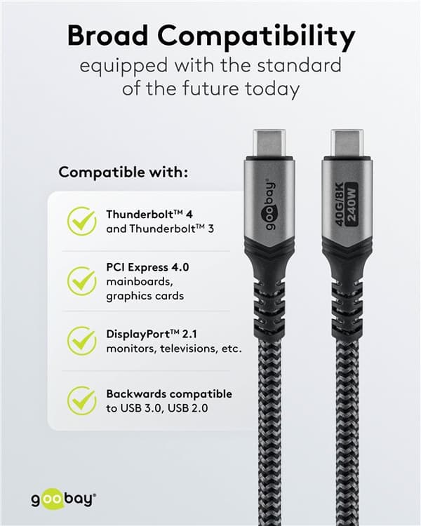 USB-C™-kabel, USB4™, 1,5 m, sort;sølv