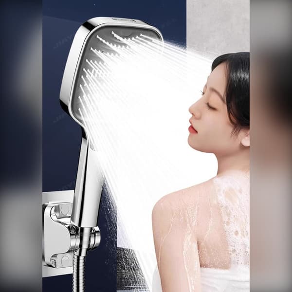 8-Mode High-Pressure Handheld Shower Head with Piano-Key One-Touch Switch, Anti-Clog Silicone Nozzles Silver Silver