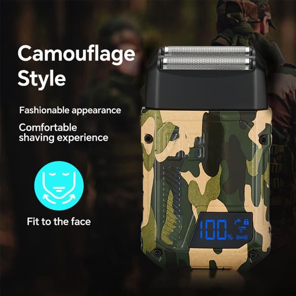 Fuldt Vaskbar Elektrisk Barbermaskine med Digital Display - Camouflage Sort