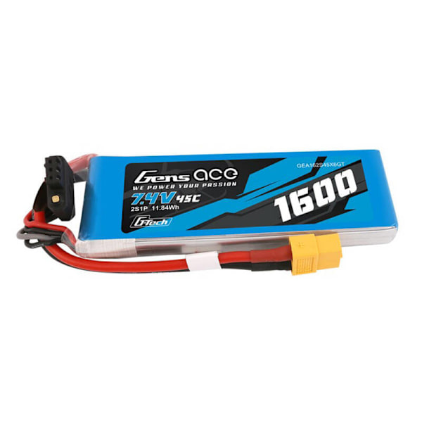 GensAce G-Tech LiPo 1600mAh 7,4V 45C 2S1P batteri med XT60 stik