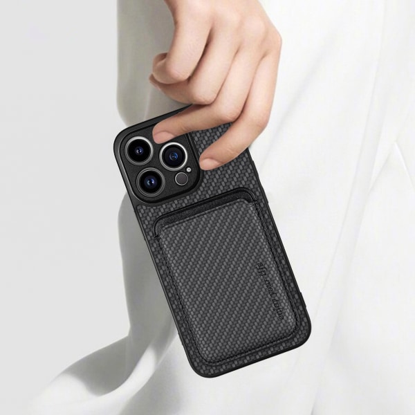 Magnetisk skyddsfodral stöder MagSafe med korthållare iPhone 15 Pro Max Svart
