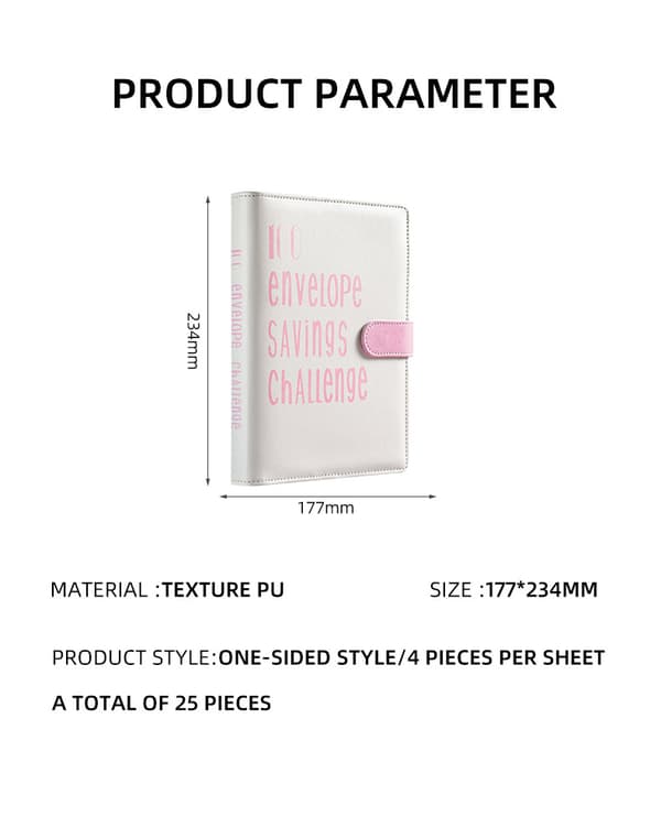 Kontantkuvert Budgetpärm för Sparutmaning Pink Pink