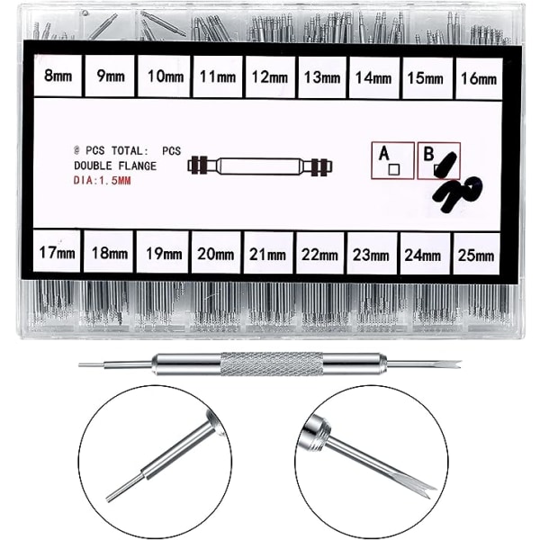 Fjäderstift 10-27 mm och verktyg för montering av klockarmband Silver