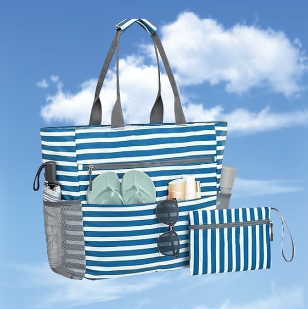 Foldbar Bærbar Strandtaske - Blå/Navy Blå