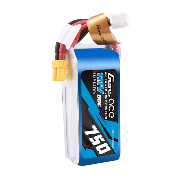 Gens Ace 750mAH 11.1V 60C 3S1P Lipo akku XT30-liittimellä