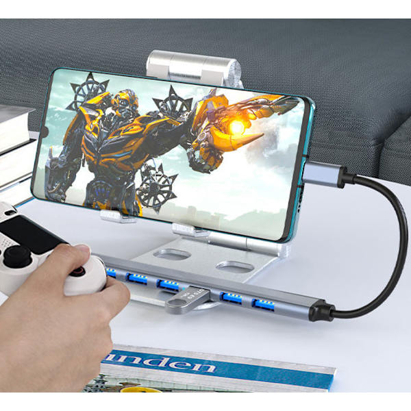 USB/USB-C-keskitin, jossa 1 USB3.0 + 6 USB2.0 Silver Silver