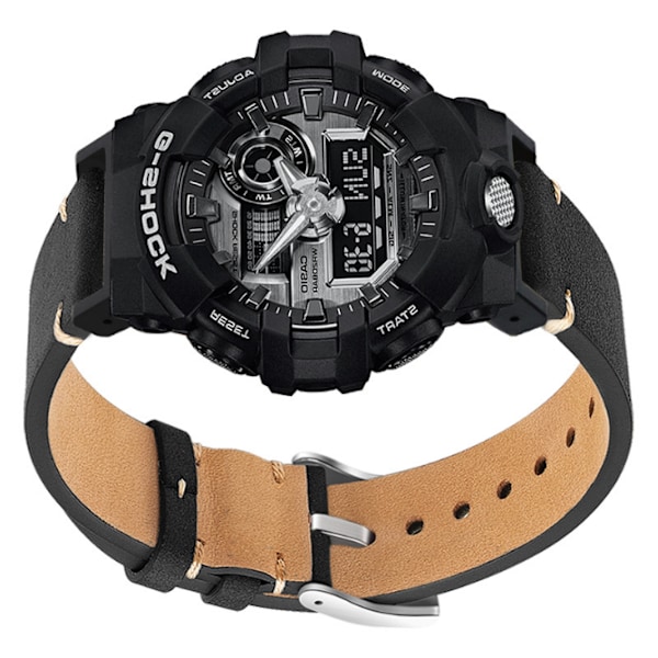 Aito nahkaranneke Casio G-SHOCK DW-5600/GWB5600/GA-2100 -kelloille model 1 Musta