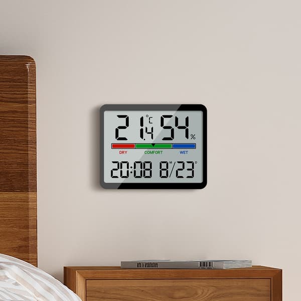 Väggmonterad digital klocka med LCD-display, temperatur, alarm och tyst läge för sovrum och arbetsrum Black Black