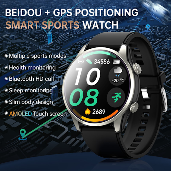 GPS Bluetooth -älykello terveyden seurannalla