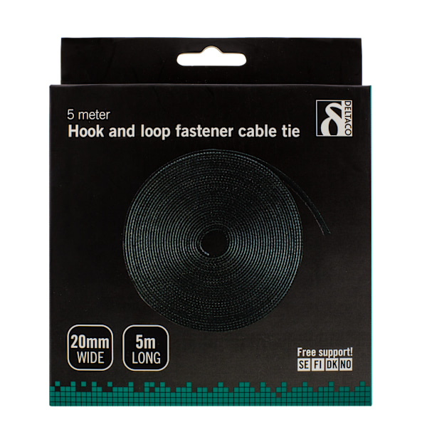 Hook and loop fastener cable ties, width 20mm, 5m, black