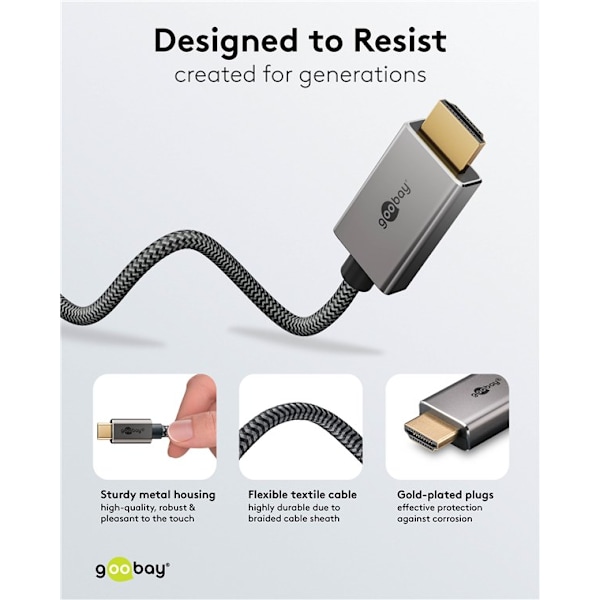 USB-C™-til-HDMI™-tekstilkabel 4K @ 60 Hz, 1 m, sort;sølv