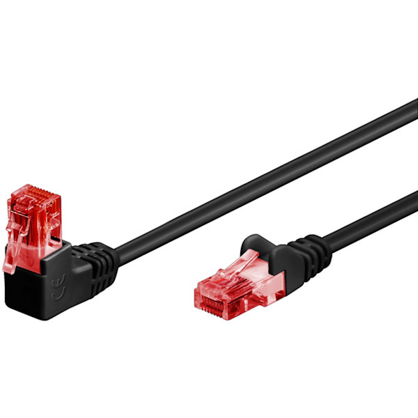 Netværkskabel CAT 6 vinklet 1x 90°, U/UTP, sort