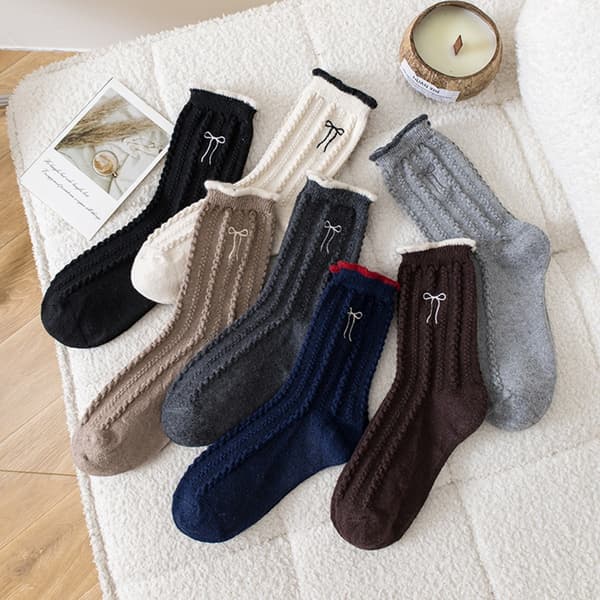 7 Par Ullstrumpor - Svart, Kaffe, Khaki, Blå, Grädde, Ljusgrå, Mörkgrå - Termiska, Andningsbara, Broderade Strumpor