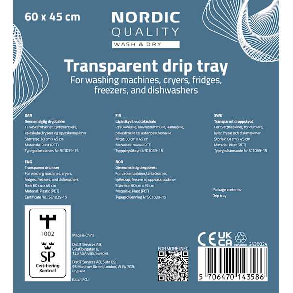 Driptray 60cm x 45cm deep Transparent