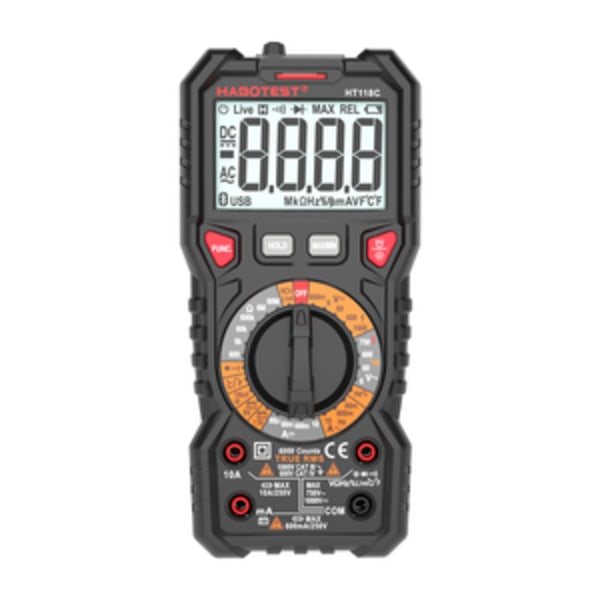 Digital multimeter med ficklampa Habotest HT118C, True RMS, NCV, batteritestning