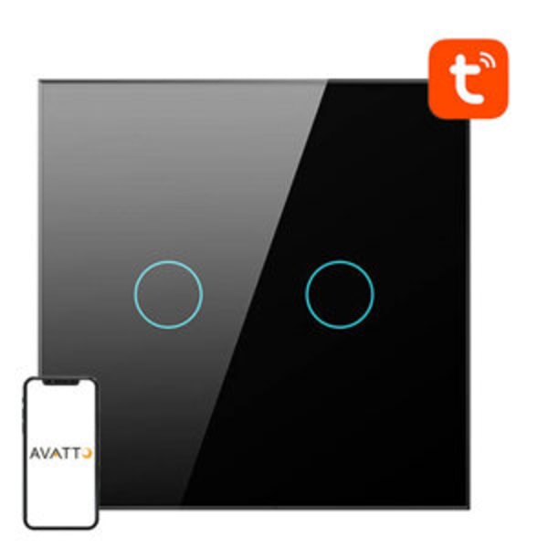 Älykäs valokytkin ZigBee Avatto LZTS02-EU-B2 2-suuntainen ei neutraali TUYA (musta)