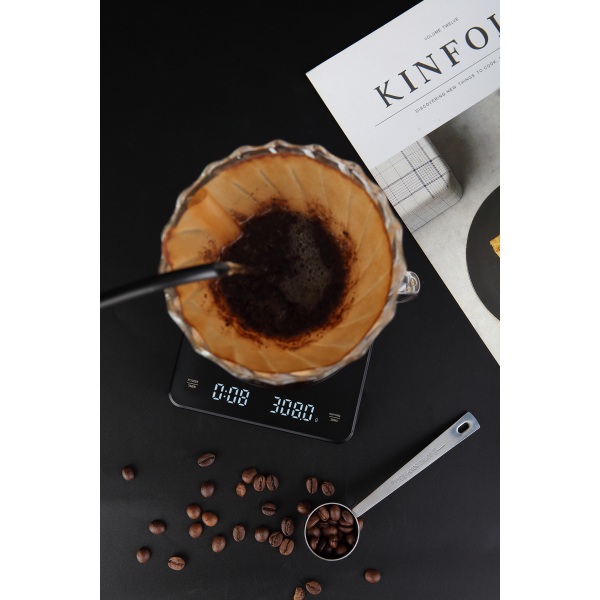 INF Genopladelig kaffevægt med timer 3 kg / 0,1 g Sort