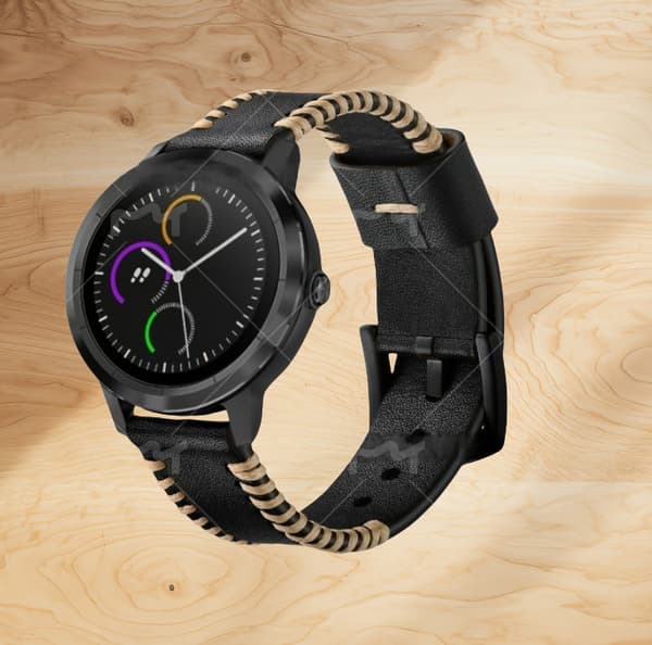 Premium læderrem til Garmin Vivoactive 3/HR (20 mm) Black Black