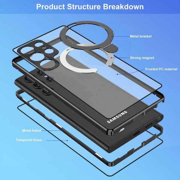 Skärmskydd magnetiskt skyddande telefonfodral med stativ Samsung S23 Ultra Svart