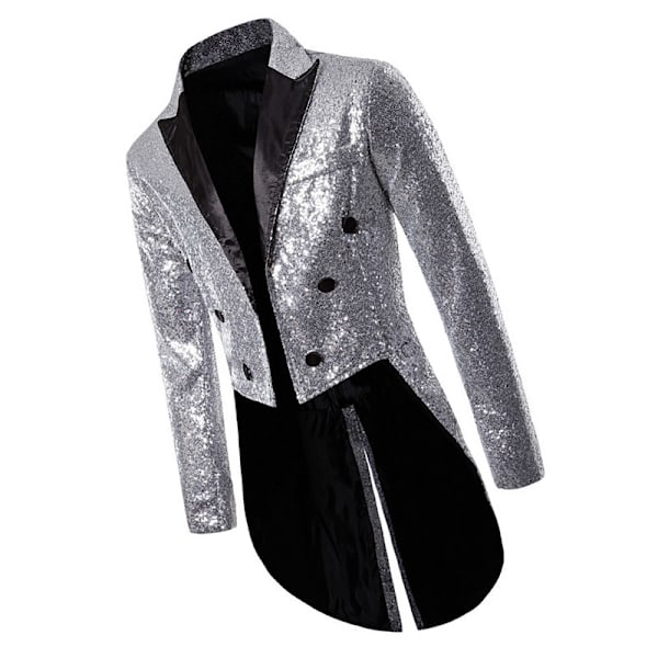 Herre Pailletter Smokingjakke, Scene Performance Blazer Sølv XL