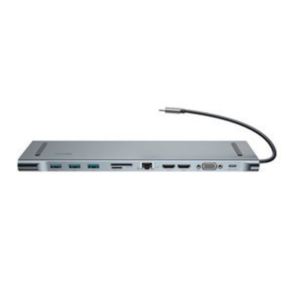 Baseus Enjoyment Series Multifunktionell Type-C intelligent HD HUB（PD/HD4K*2/VGA/RJ45/SD/TF/USB*3/Audio*1/Stativ) Mörkgr