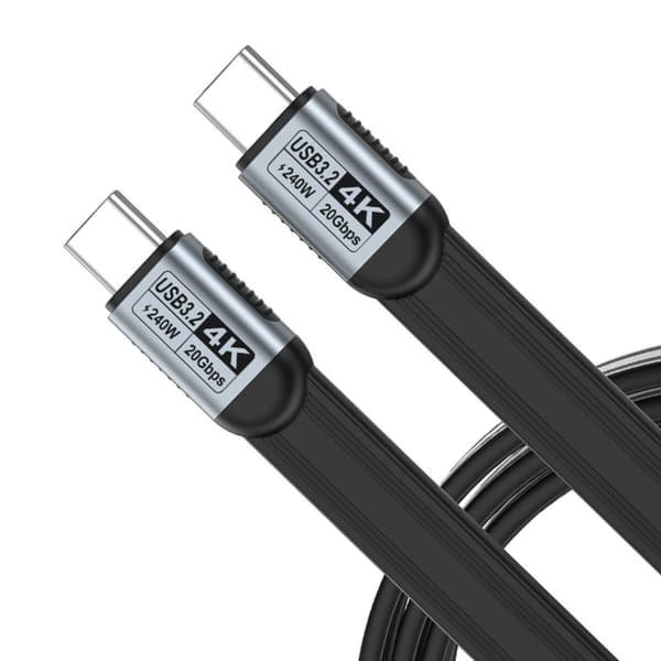 USB-C fullfunktionell flatkabel för data och 4K-video i arbete och multimedia – USB 3.2 20Gbps, 4K@60Hz, PD240W, kompatibel med Thunderbolt 3 2 m 2 m
