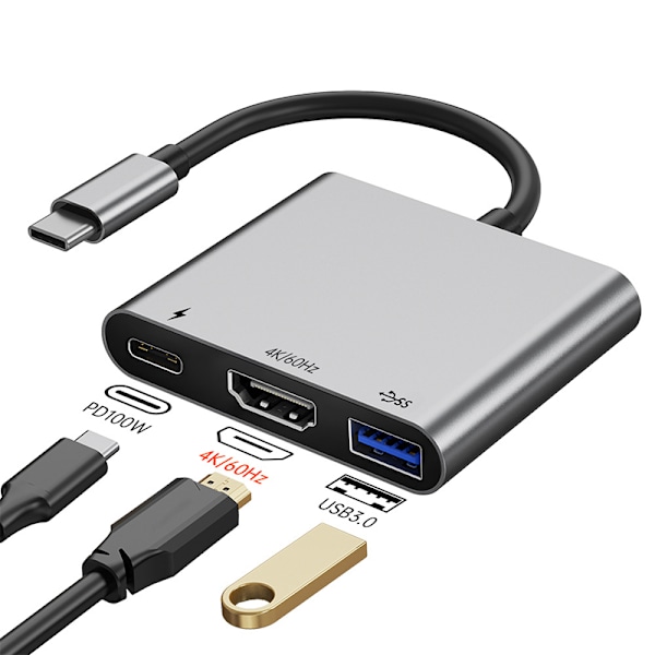 Kompakti 4K60Hz USB-C -keskitin PD100W-latauksella