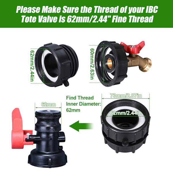 IBC Tote Tank Adapter Set med mässingskran och tillbehör