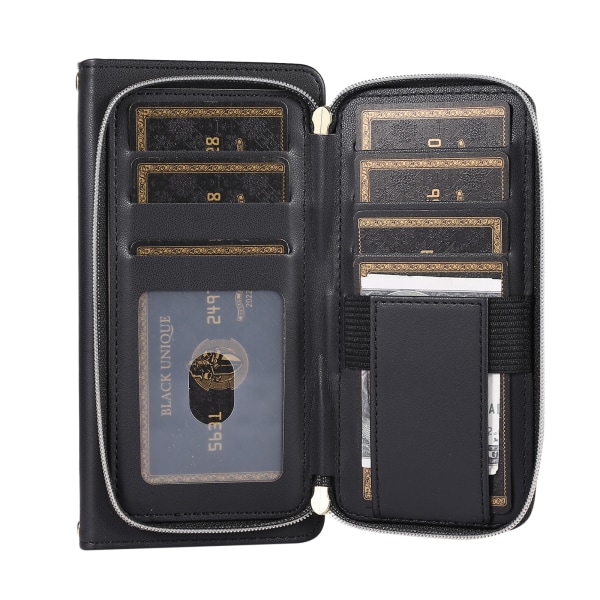 Zipper Flip Phone Case Pung-etui med kreditkortpladser til Samsu Sort