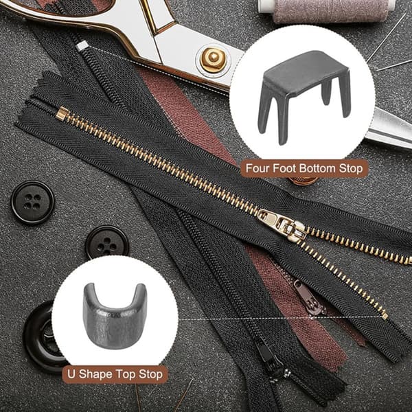 Metall Dragkedja Slider Retainer Set - 20 Bottenstopp & 40 Toppstopp för Jackor & Väskor Reparation Silver Silver