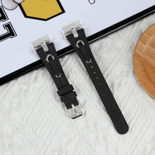 Fitbit Versa 3/4 læderurrem med T-formet Rhinestone-design Black Black
