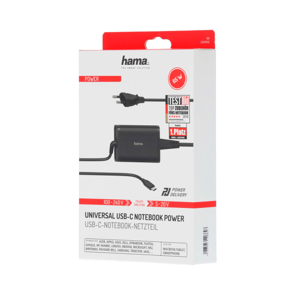 HAMA Nätdel Notebook USB-C 100-240V 5-20V/65W