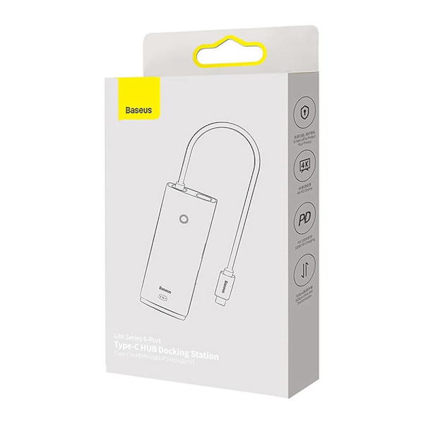 Hub Baseus OS Lite 6-portti (C-tyyppi HDMI+USB3.0*2+PD+SD/TF) (musta