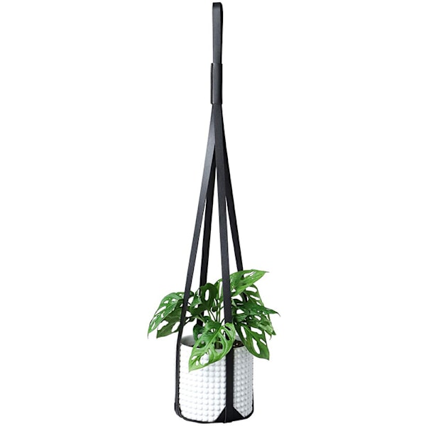 Minimalistisk hängande planteringskorg i läder Blomkrukställ Svart