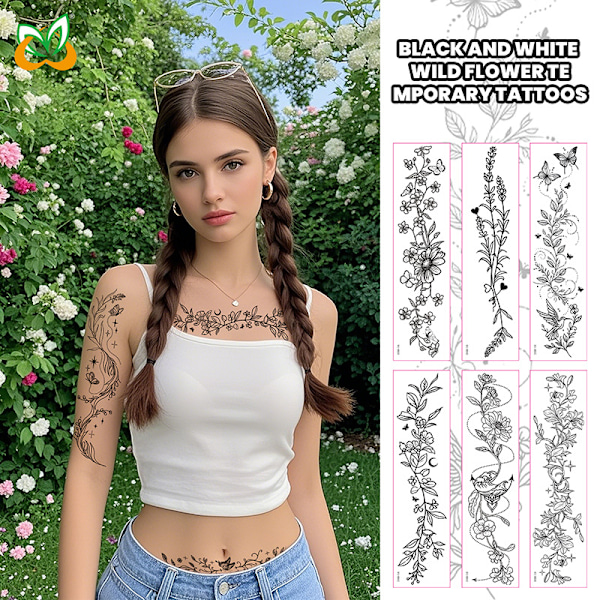 Wildflower Temporary Tattoos - 10 Sheets Set